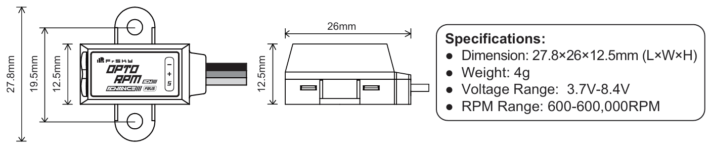 wymiary FrSky Opto RPM ADV